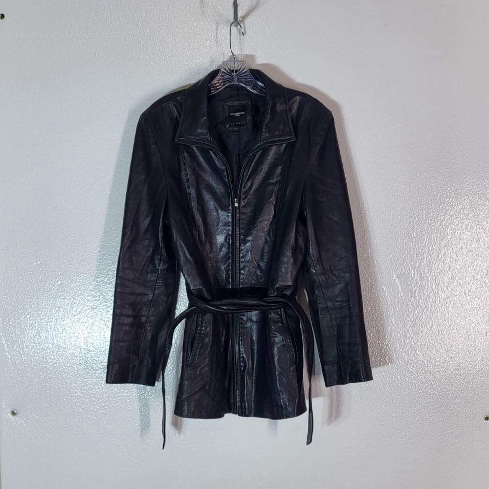 Colebrook & Co 100% Leather Jacket Women’s Large Black Tie Waist Full Zippered